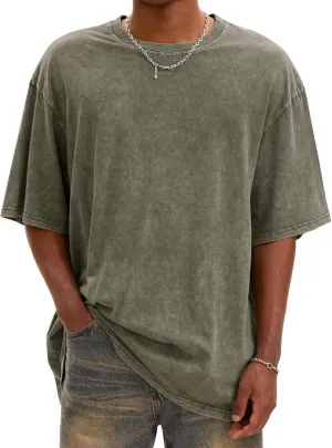 Mens Oversized T Shirts Vintage Cotton Acid Wash Heavyweight Loose Fit Tees Shirts Unisex Basic Tops for Men Women