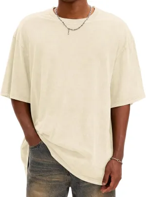 Mens Oversized T Shirts Vintage Cotton Acid Wash Heavyweight Loose Fit Tees Shirts Unisex Basic Tops for Men Women