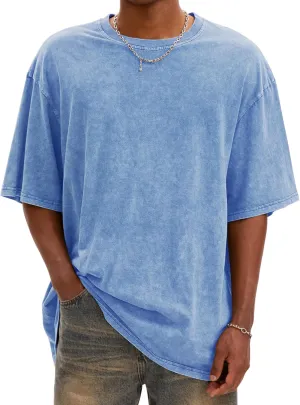 Mens Oversized T Shirts Vintage Cotton Acid Wash Heavyweight Loose Fit Tees Shirts Unisex Basic Tops for Men Women
