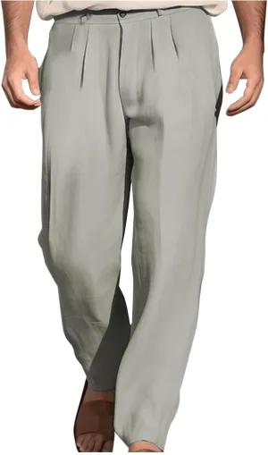 Men's Pleated Casual Pants Loose Fit with Elastic Waist Comfortable Dress Pants for Daily Wear Work Office Leisure