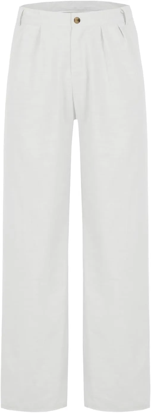 Men's Pleated Casual Pants Loose Fit with Elastic Waist Comfortable Dress Pants for Daily Wear Work Office Leisure