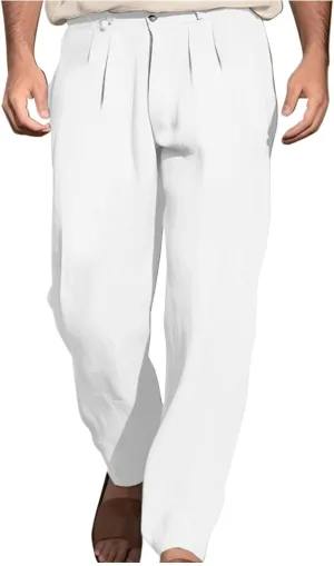 Men's Pleated Casual Pants Loose Fit with Elastic Waist Comfortable Dress Pants for Daily Wear Work Office Leisure
