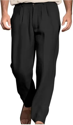 Men's Pleated Casual Pants Loose Fit with Elastic Waist Comfortable Dress Pants for Daily Wear Work Office Leisure