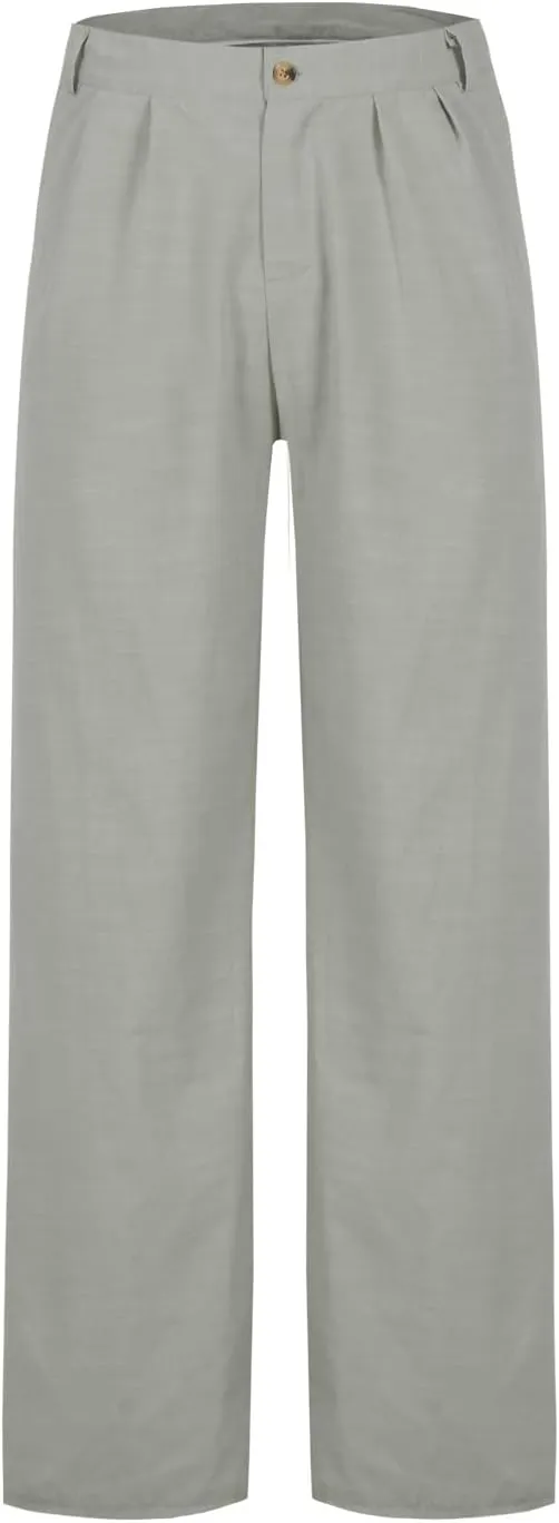 Men's Pleated Casual Pants Loose Fit with Elastic Waist Comfortable Dress Pants for Daily Wear Work Office Leisure