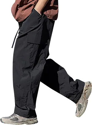 Mens Plus Size Lightweight Cargo Pants Military Combat Hiking Trouser Drawstring Multi Pockets Solid Color Versatile Overalls