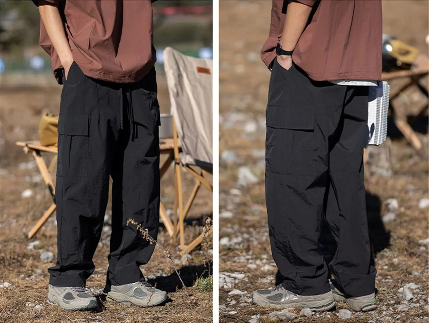 Mens Plus Size Lightweight Cargo Pants Military Combat Hiking Trouser Drawstring Multi Pockets Solid Color Versatile Overalls