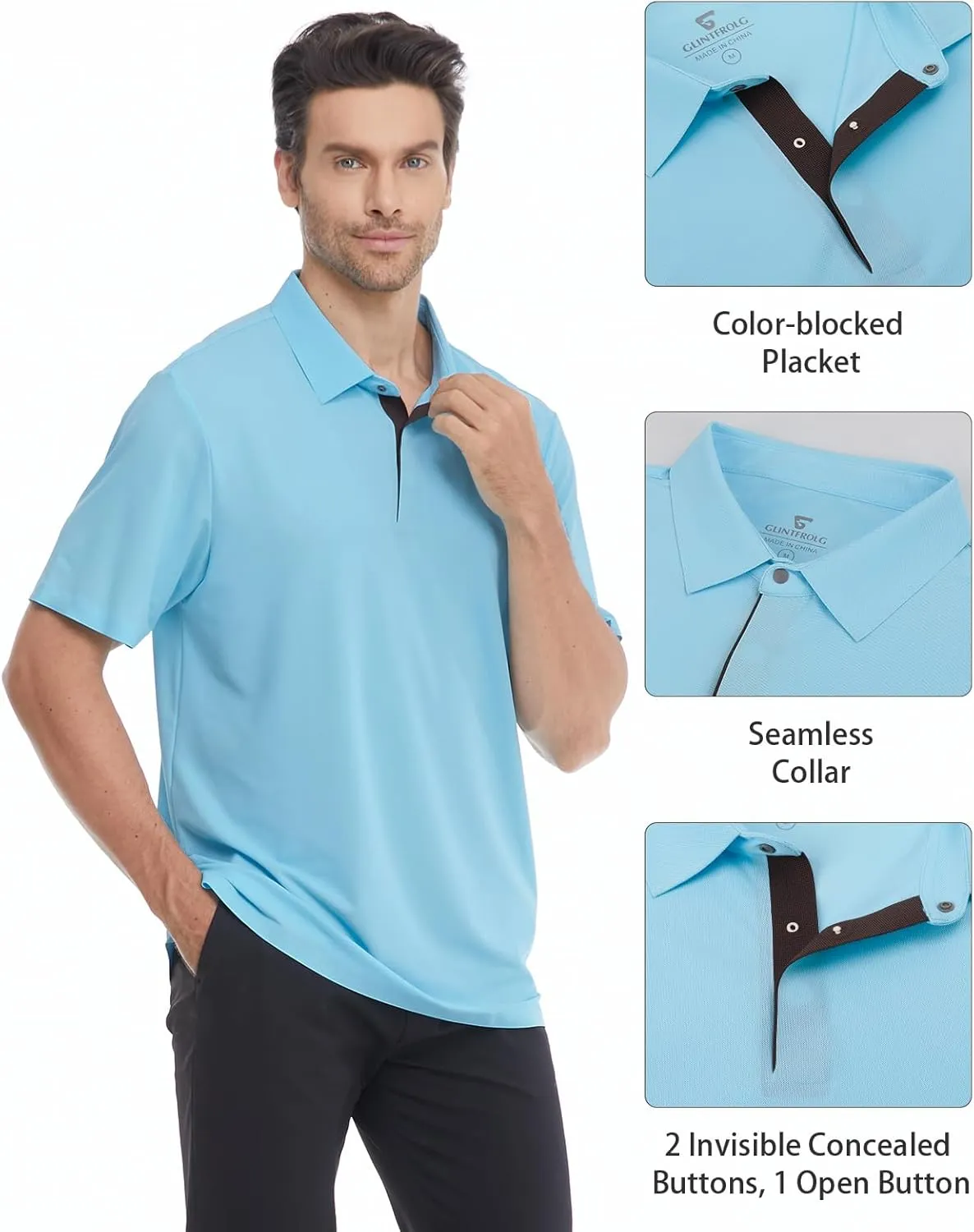 Mens Polo Shirts Seamless Golf Shirts Short Sleeve Quick-Dry Polo for Men