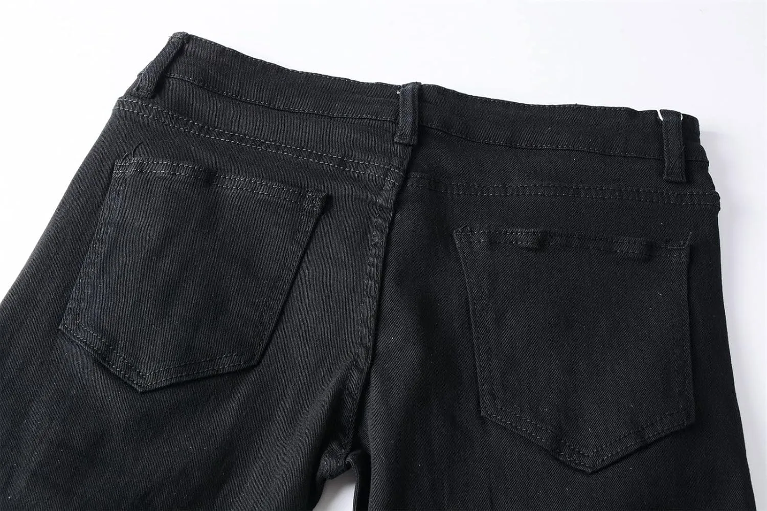 Men's Ripped Moto Biker Jeans Vintage Zipper Distressed Denim Pants Destroyed Slim Fit Stretch Pencil Jean