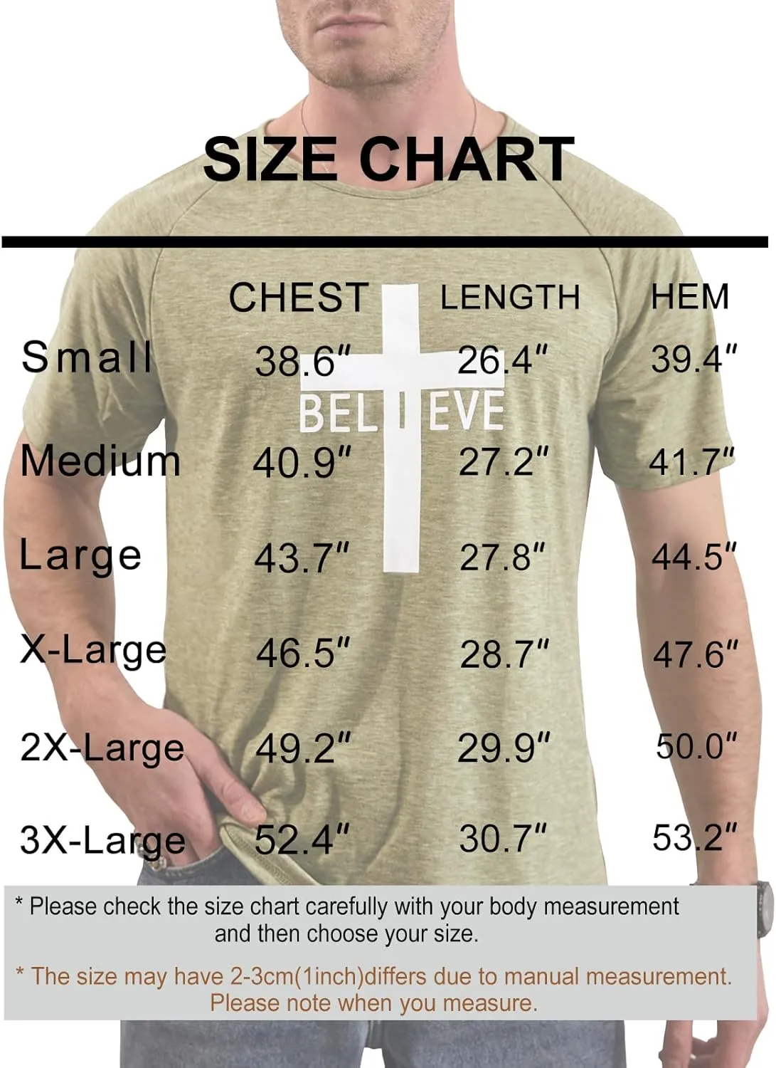 Men's Short Sleeve Crewneck Graphic Tee Believe Cross Print Christian Shirts Workout Shirts