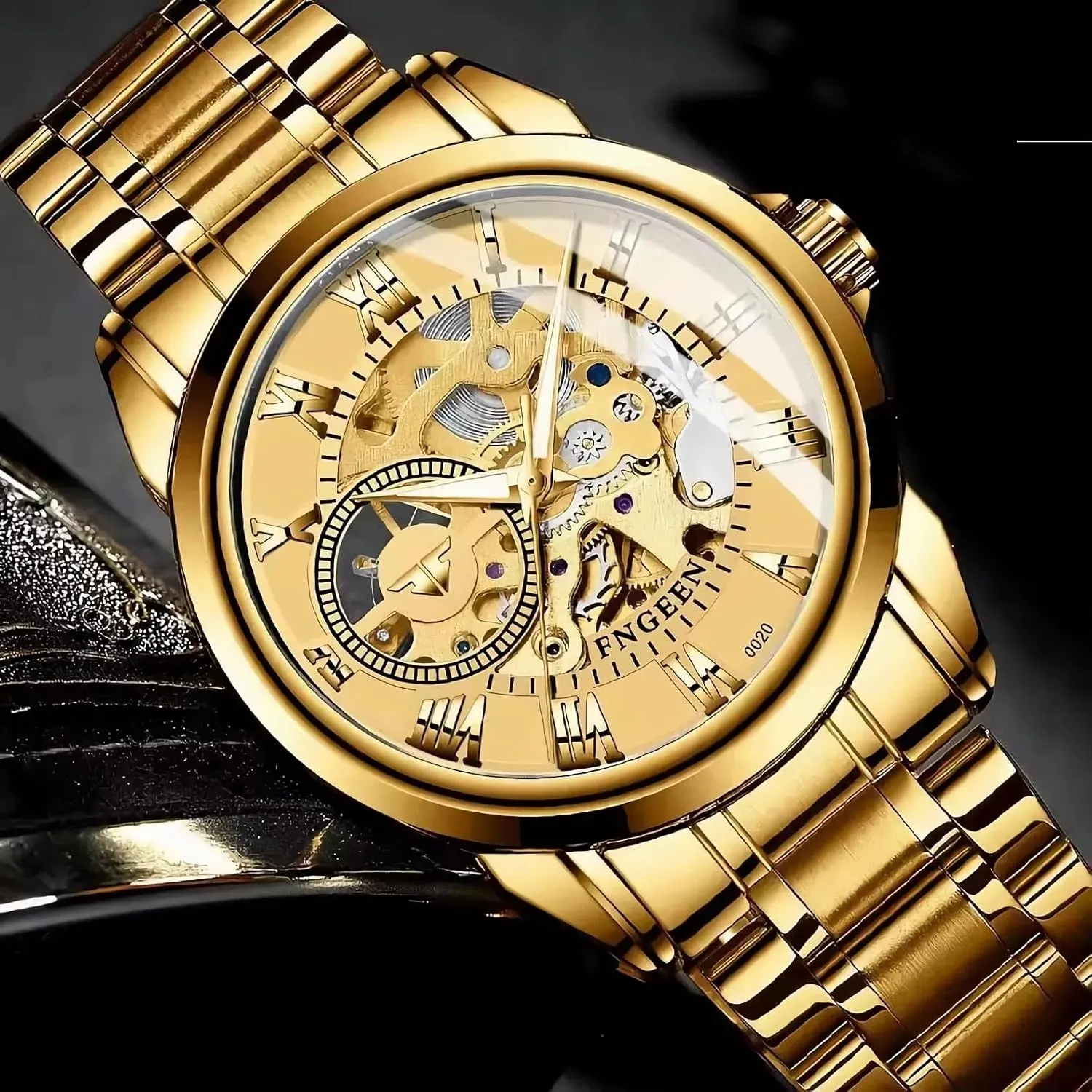 Men's Skeleton Mechanical Watches Stainless Steel Automatic Self-Winding Watch Luxury Hollowed Mens Wrist Watches Waterproof Luminous