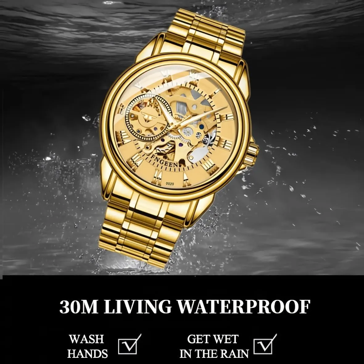Men's Skeleton Mechanical Watches Stainless Steel Automatic Self-Winding Watch Luxury Hollowed Mens Wrist Watches Waterproof Luminous