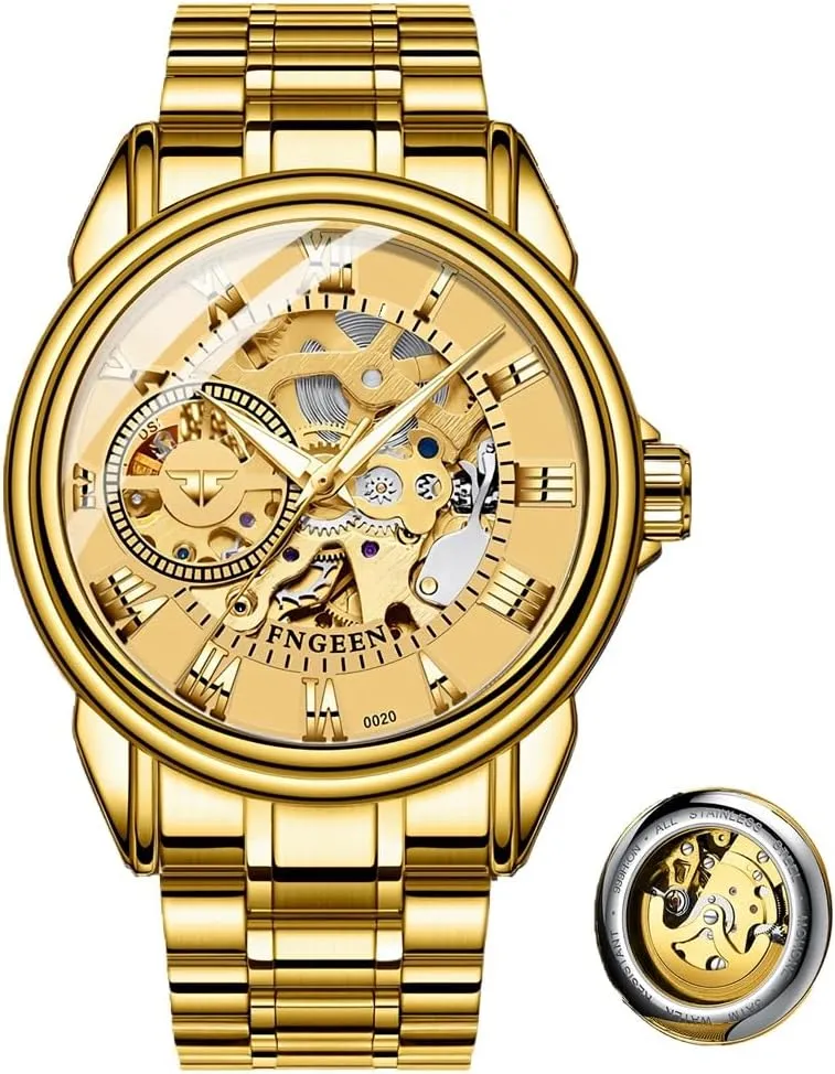 Men's Skeleton Mechanical Watches Stainless Steel Automatic Self-Winding Watch Luxury Hollowed Mens Wrist Watches Waterproof Luminous
