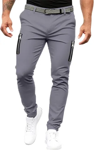 Mens Solid Color Tight Leisure Pants Mid Waist Multi Pockets Tactical Business Trouser Dressy Casual Outdoor Versatile Pants