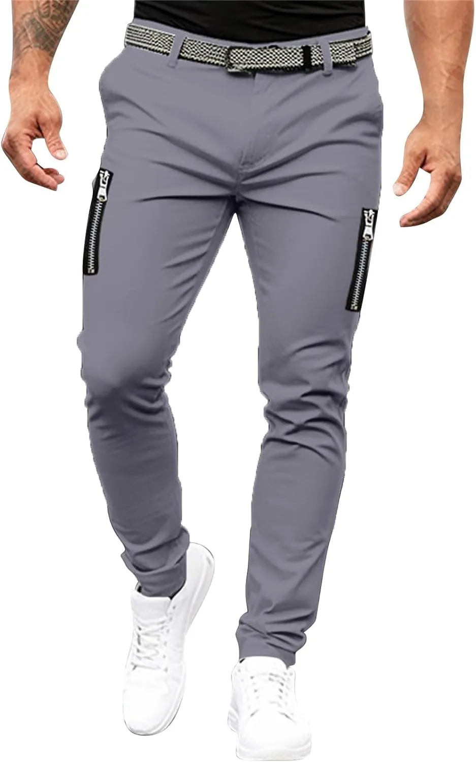 Mens Solid Color Tight Leisure Pants Mid Waist Multi Pockets Tactical Business Trouser Dressy Casual Outdoor Versatile Pants