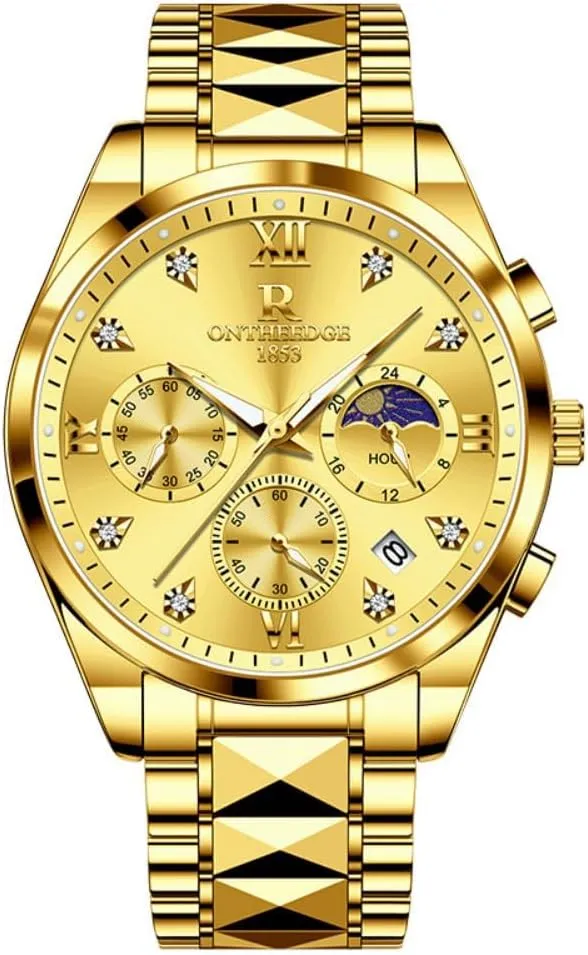 Mens Stainless Steel Quartz Watches Business Chronograph Auto Date Watch Waterproof