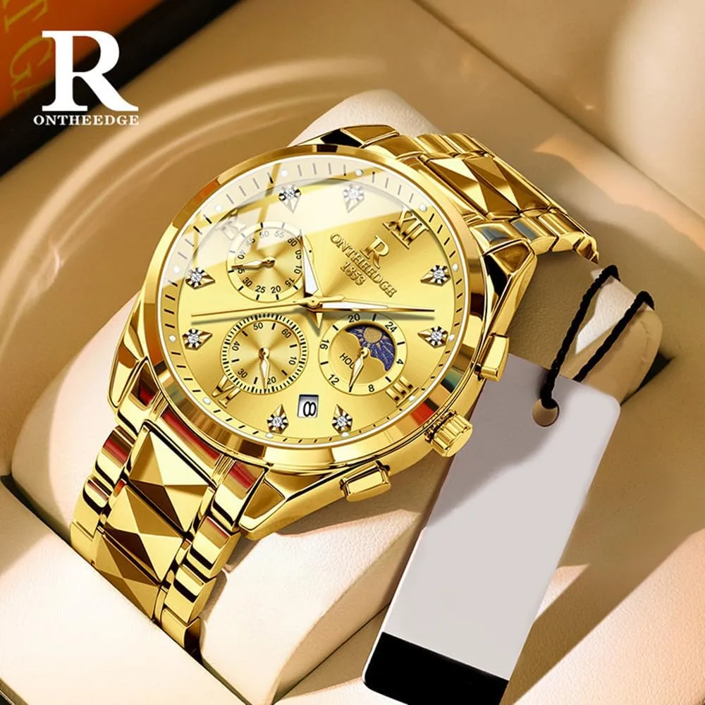Mens Stainless Steel Quartz Watches Business Chronograph Auto Date Watch Waterproof