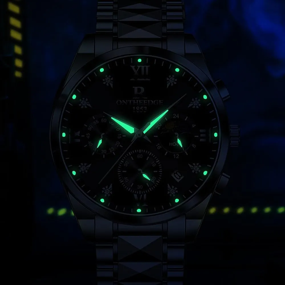Mens Stainless Steel Quartz Watches Business Chronograph Auto Date Watch Waterproof