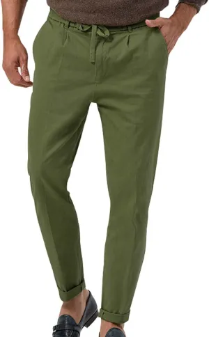 Mens Tapered Pants Casual Linen Pants Elastic Waist Slim Fit Beach Yoga Business Lightweight Cotton Trousers with Pockets