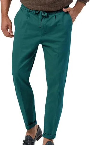 Mens Tapered Pants Casual Linen Pants Elastic Waist Slim Fit Beach Yoga Business Lightweight Cotton Trousers with Pockets