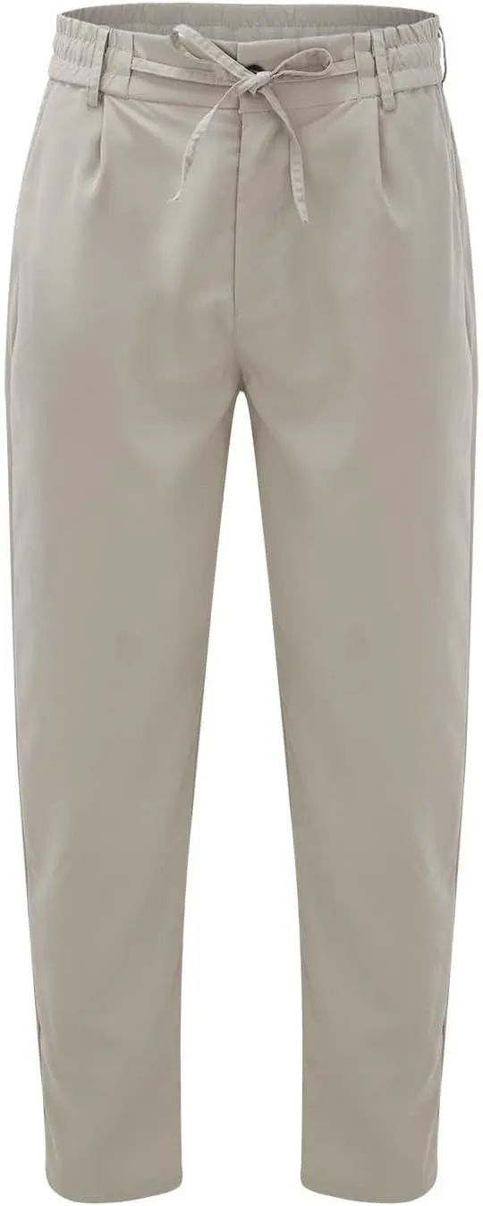 Mens Tapered Pants Casual Linen Pants Elastic Waist Slim Fit Beach Yoga Business Lightweight Cotton Trousers with Pockets