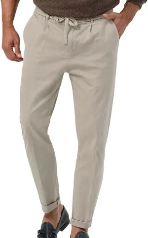 Mens Tapered Pants Casual Linen Pants Elastic Waist Slim Fit Beach Yoga Business Lightweight Cotton Trousers with Pockets