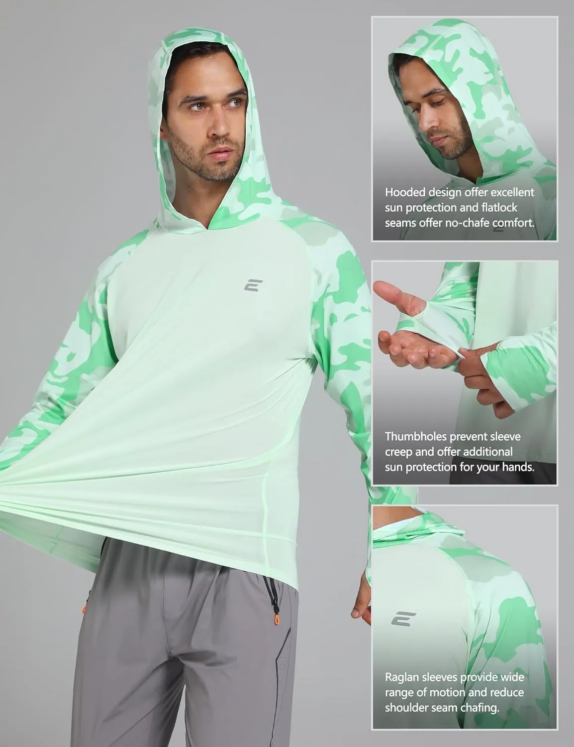 Men's UPF 50  Sun Protection Hoodie Shirts UV SPF Long Sleeve Rash Guard Fishing Swim Shirts Quick Dry