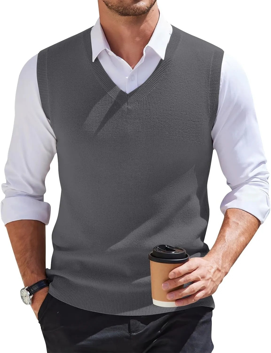 Mens Vest 2025 Lightweight V Neck Pullover Solid Sleeveless Knitted Vest Sweater Business Work Relaxed Fit Tops