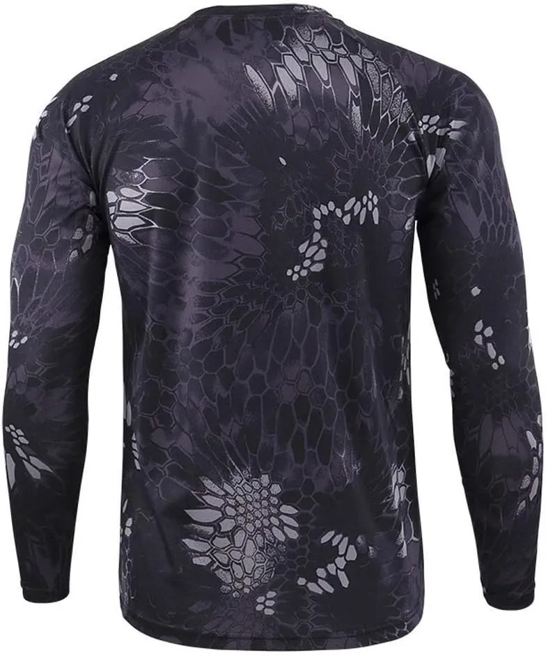 Mens Vintage Camo Shirts Casual Long Sleeve Military Camouflage Athletic Compression Shirt Hiking Fishing Tops, Black