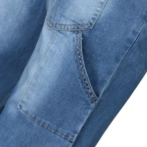 Men's wash Zipper Fly Denim bib Overalls Fashion Slim Fit Jumpsuit with Pockets