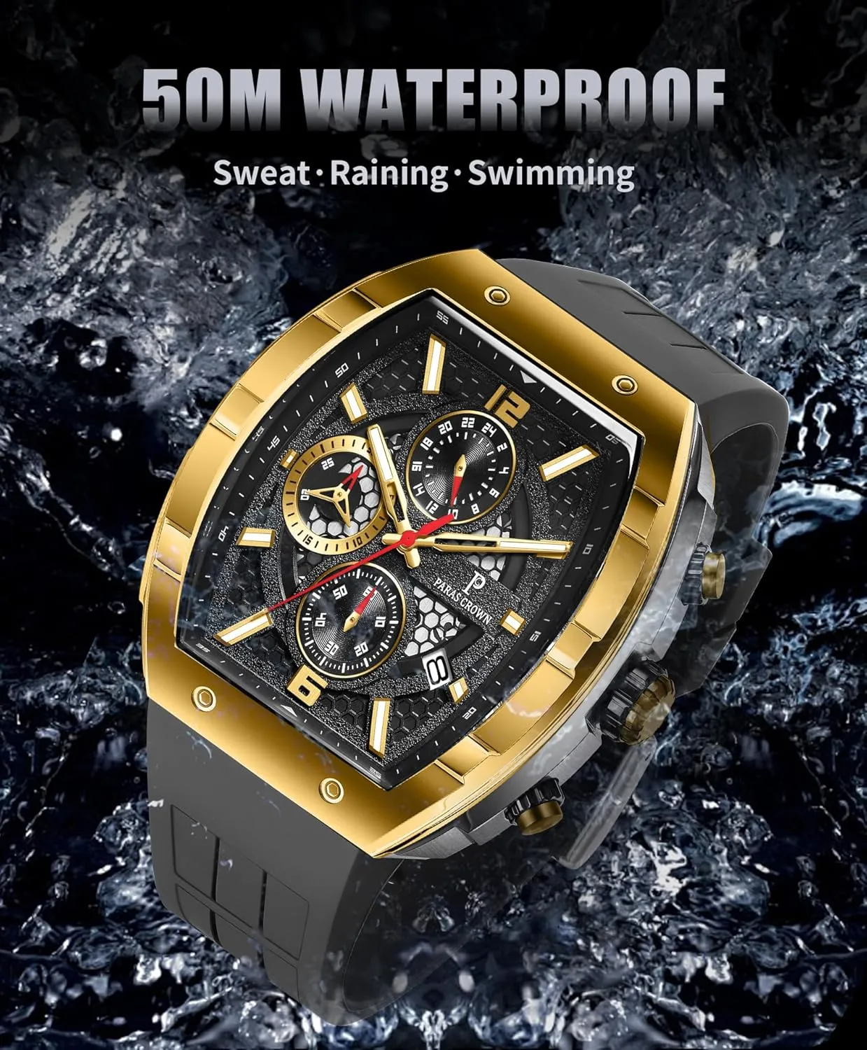 Mens Watches Analog Quartz Luxury 50M Waterproof Tonneau Watches for Men Japanese Movement Stainless Steel Case Luminous Sport Watch