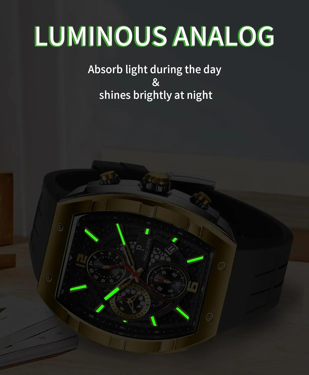 Mens Watches Analog Quartz Luxury 50M Waterproof Tonneau Watches for Men Japanese Movement Stainless Steel Case Luminous Sport Watch