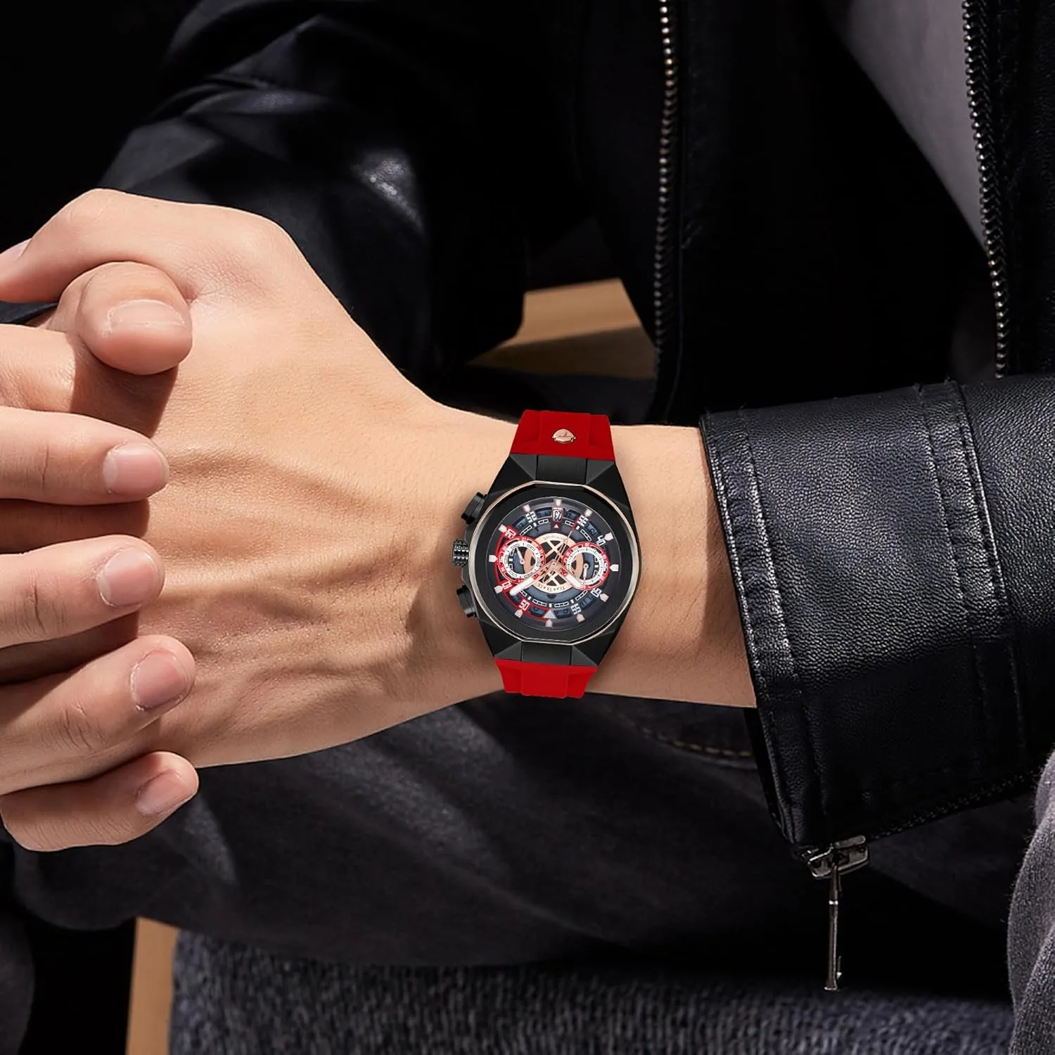 Mens Watches Analog Waterproof Fashion Date Wrist Watch, Skeleton Tonneau Watches for Men with Chronograph,Ideal for Sports Enthusiasts & Daily Wear - Perfect Gifts for Men