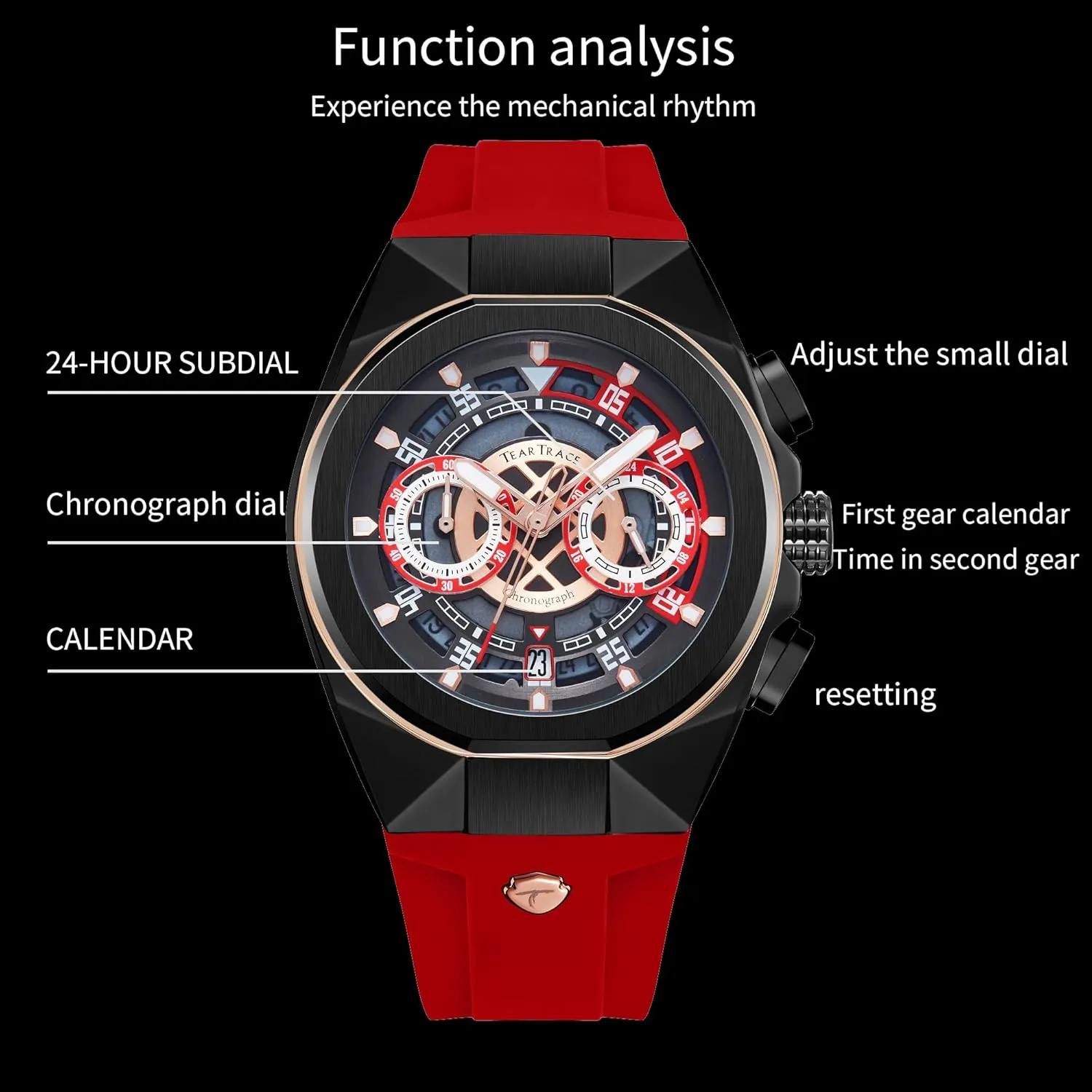 Mens Watches Analog Waterproof Fashion Date Wrist Watch, Skeleton Tonneau Watches for Men with Chronograph,Ideal for Sports Enthusiasts & Daily Wear - Perfect Gifts for Men