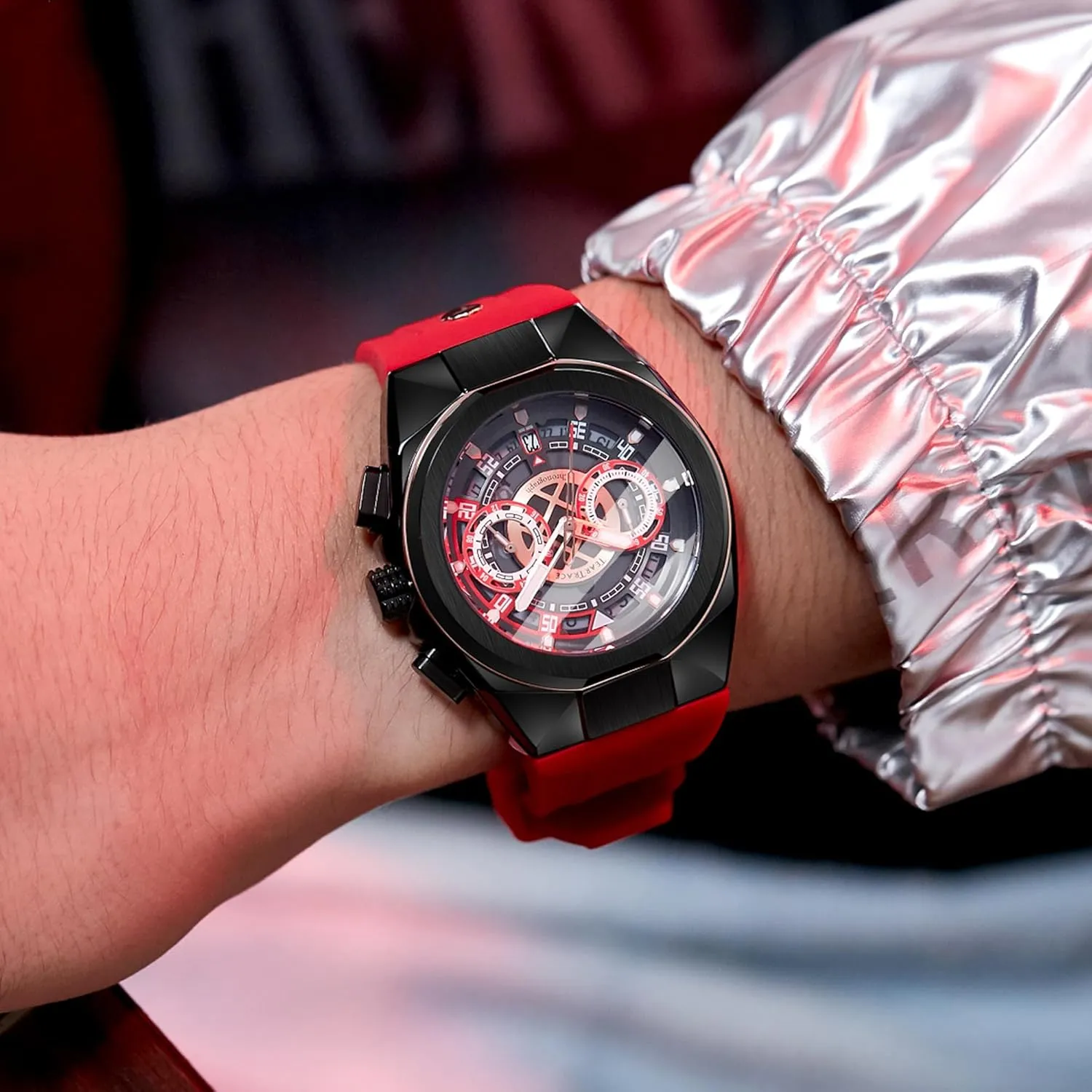 Mens Watches Analog Waterproof Fashion Date Wrist Watch, Skeleton Tonneau Watches for Men with Chronograph,Ideal for Sports Enthusiasts & Daily Wear - Perfect Gifts for Men