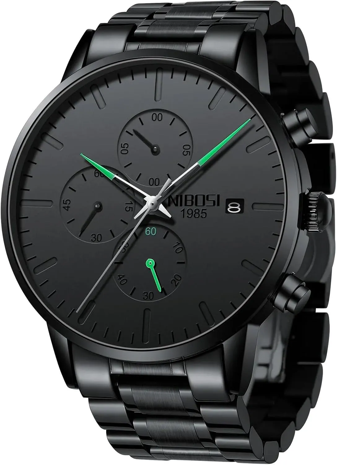 Mens Watches Black Luxury Watch Waterproof Stainless Steel Chronograph Quartz Wristwatch