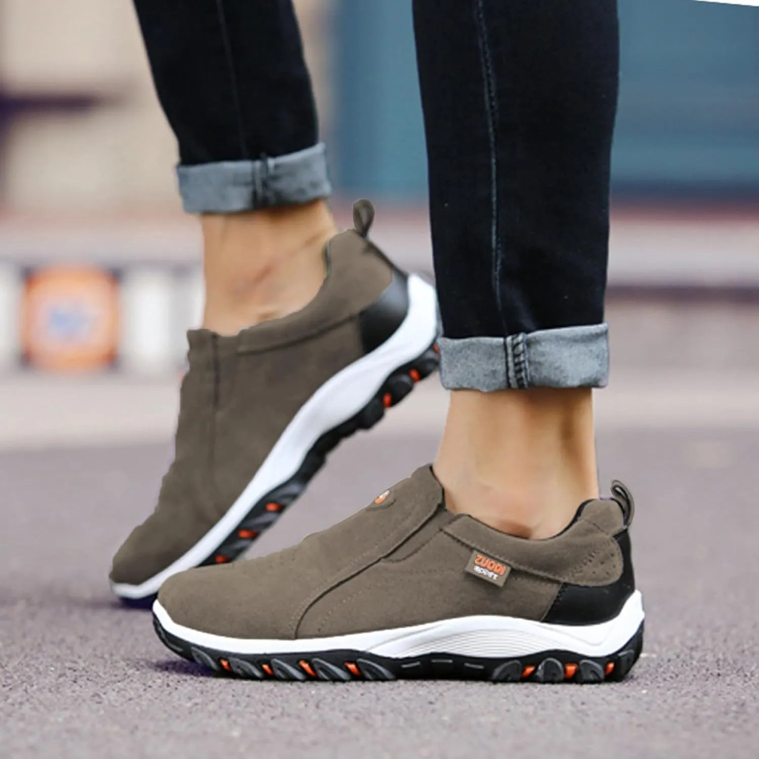 Men's Wide Hiking Shoes Slip on Loafers Trekking Sneakers Comfortable Walking Shoes with Arch Support