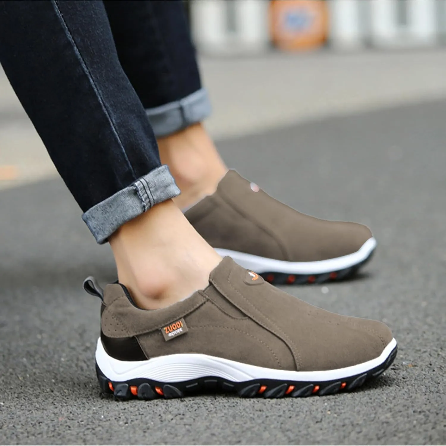 Men's Wide Hiking Shoes Slip on Loafers Trekking Sneakers Comfortable Walking Shoes with Arch Support