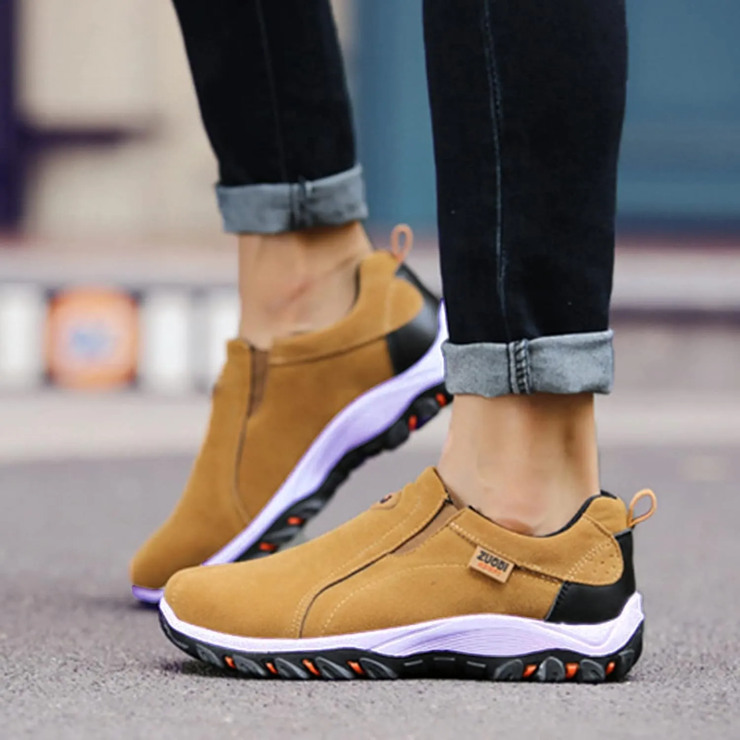 Men's Wide Hiking Shoes Slip on Loafers Trekking Sneakers Comfortable Walking Shoes with Arch Support
