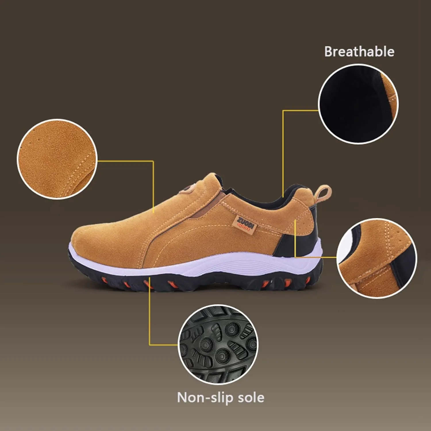Men's Wide Hiking Shoes Slip on Loafers Trekking Sneakers Comfortable Walking Shoes with Arch Support