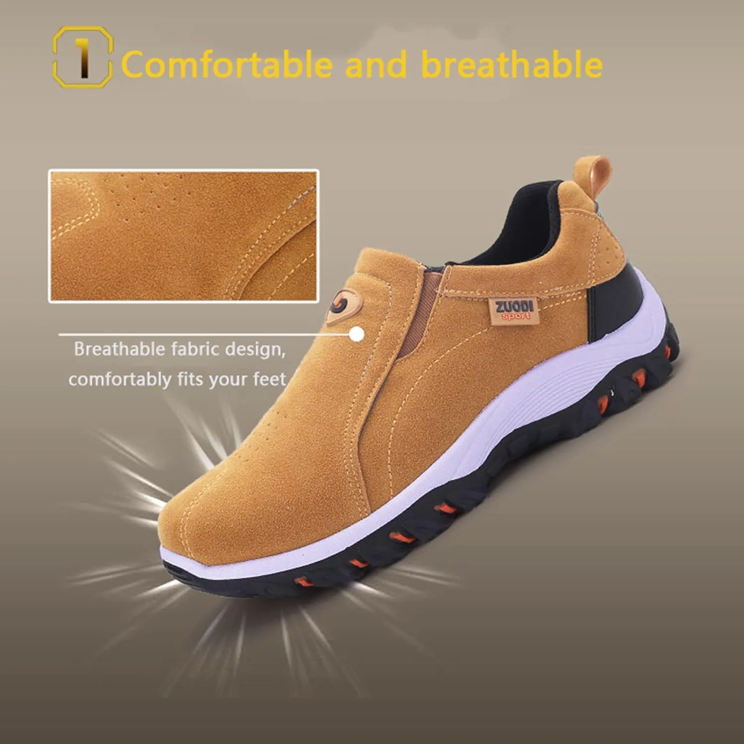 Men's Wide Hiking Shoes Slip on Loafers Trekking Sneakers Comfortable Walking Shoes with Arch Support