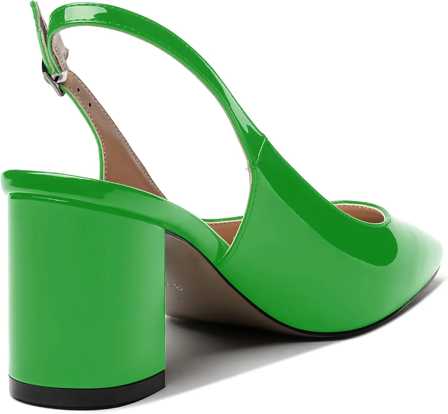 MERRORI Women's Patent Buckle Block Solid Slingback Square Toe Chunky Mid Heel Pumps Shoes 2.5 Inch