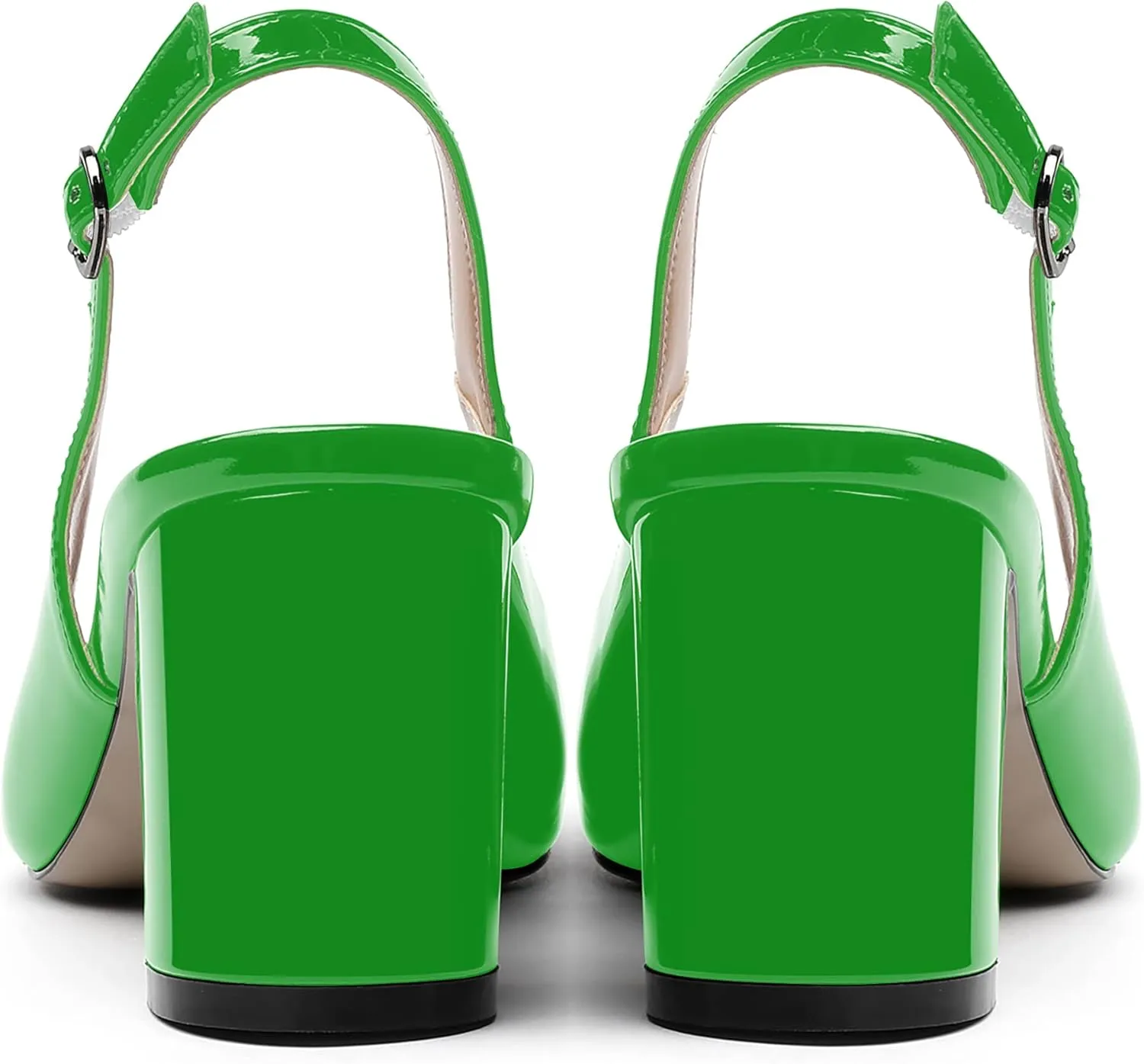 MERRORI Women's Patent Buckle Block Solid Slingback Square Toe Chunky Mid Heel Pumps Shoes 2.5 Inch