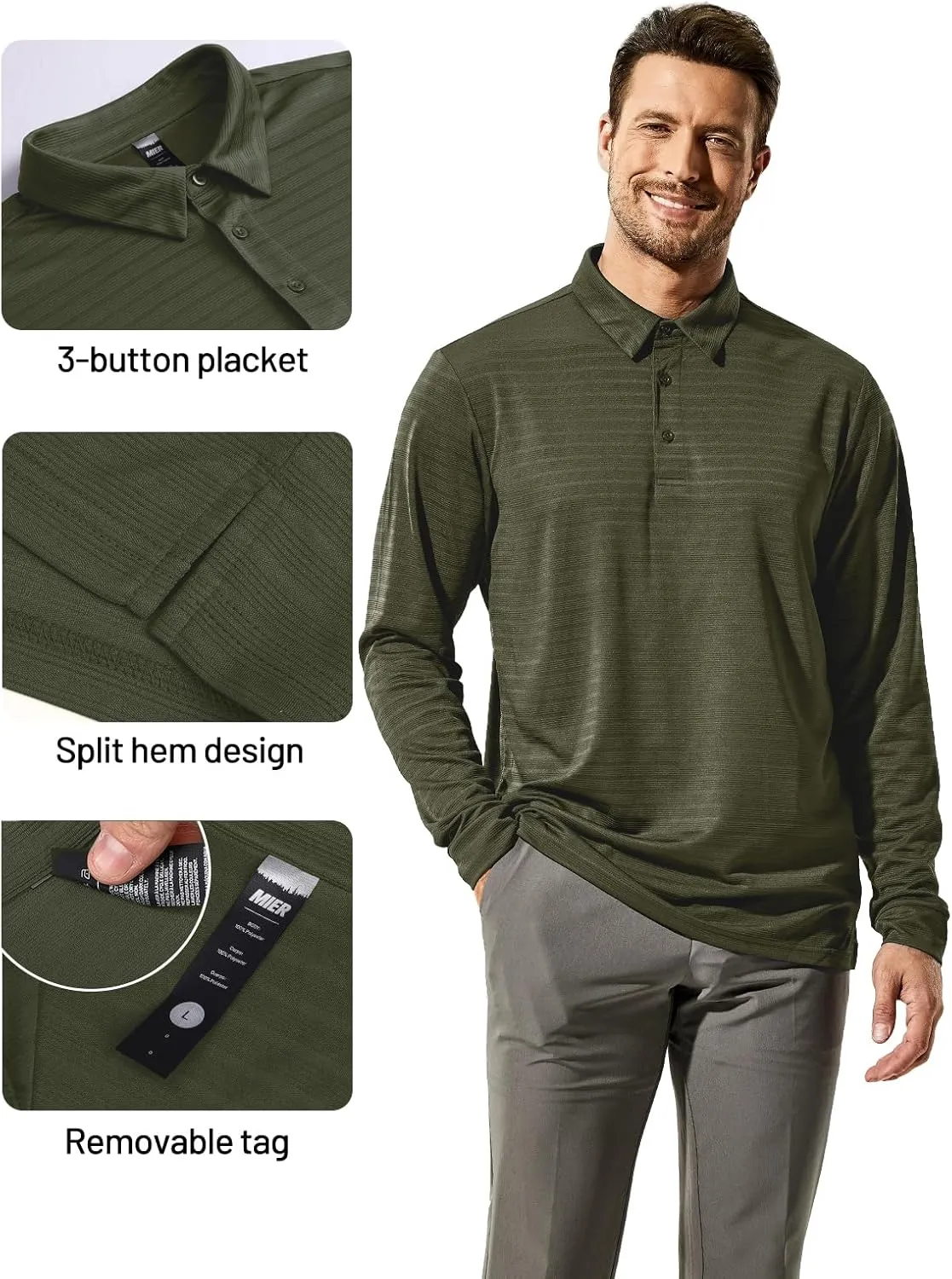 MIER Men's Quick Dry Polo Golf Shirts - Short & Long Sleeve Polyester Casual Lightweight Soft Collared Shirts