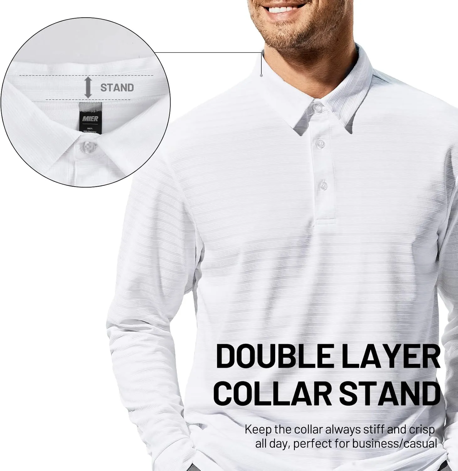 MIER Men's Quick Dry Polo Golf Shirts - Short & Long Sleeve Polyester Casual Lightweight Soft Collared Shirts