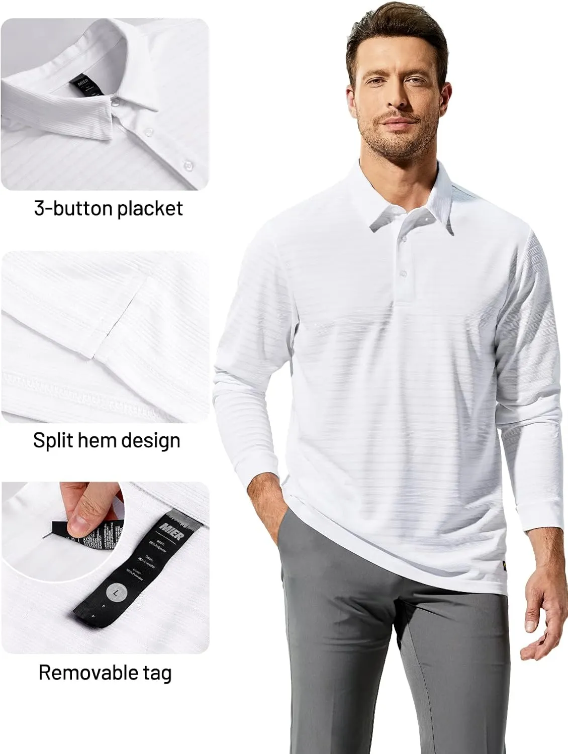 MIER Men's Quick Dry Polo Golf Shirts - Short & Long Sleeve Polyester Casual Lightweight Soft Collared Shirts