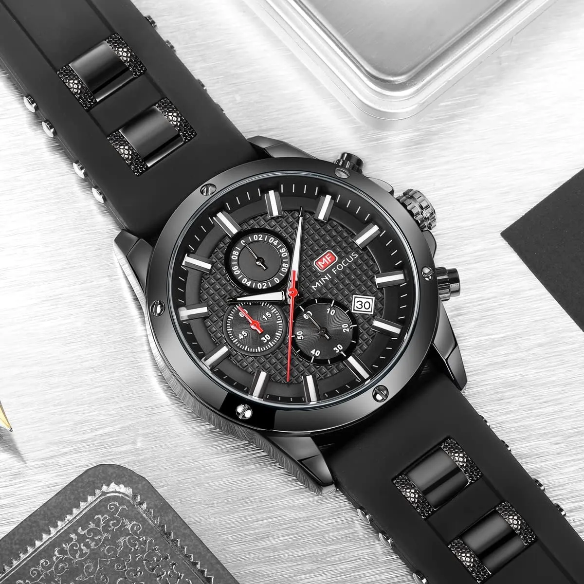 Mini Focus Mens Watch Casual Sports Watches (Chronograph/Waterproof/Luminous/Calendar) Silicon Band Fashion Quartz Watch for Men