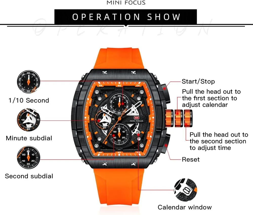 Mini Focus Men's Watch Fashion Sport Wrist Watches (Chronograph/Waterproof/Luminous/Calendar) Silicon Strap Quartz Watch for Men