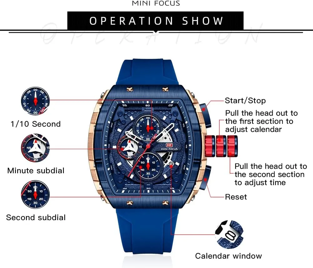 Mini Focus Men's Watch Fashion Sport Wrist Watches (Chronograph/Waterproof/Luminous/Calendar) Silicon Strap Quartz Watch for Men