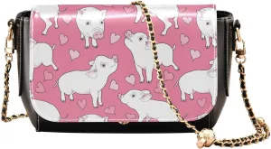 Mini Pigs and Hearts Crossbody Bags for Women, Trendy Small Shoulder Bag, PU Leather Clutch Purse Underarm Handbag Satchel HandBag with Adjustable Metal Chain