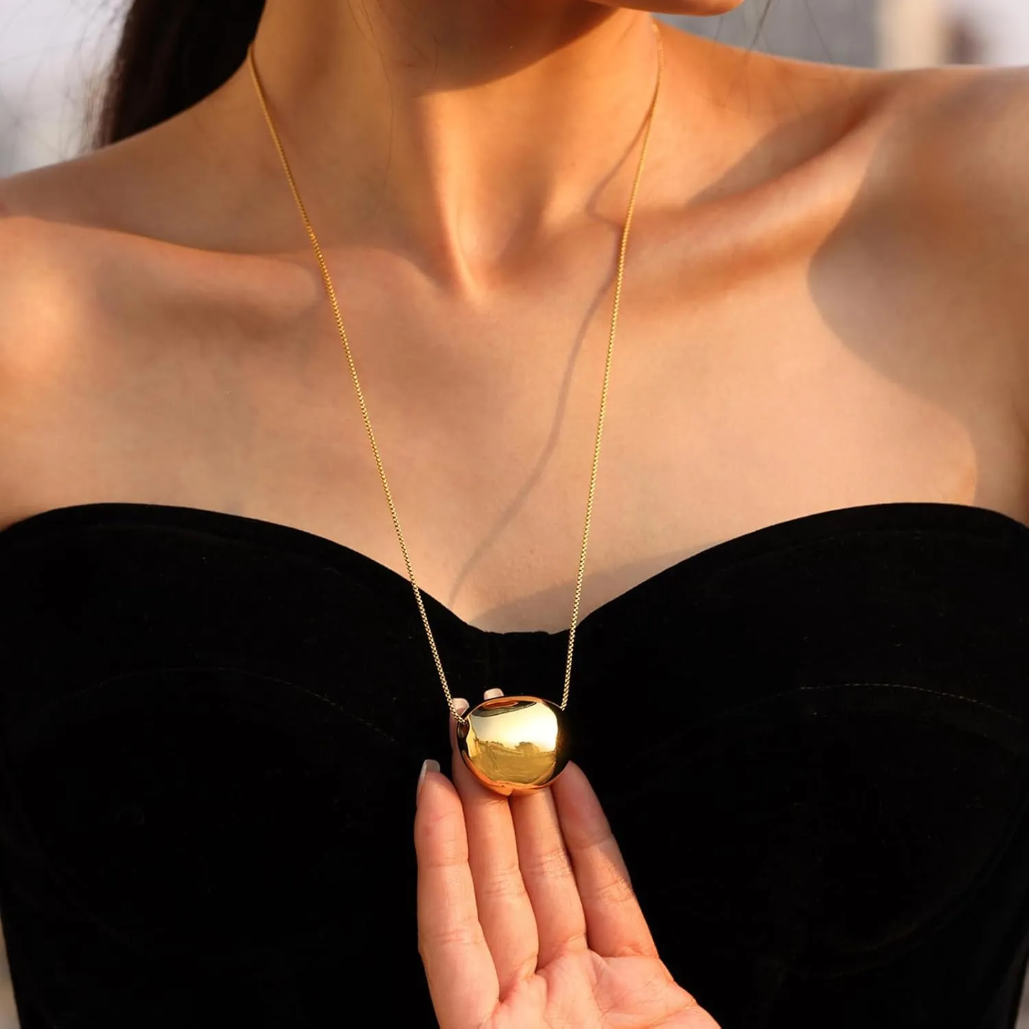 Mirror Pendant Necklace - Dual Tone Reflective Jewelry with Adjustable Chain